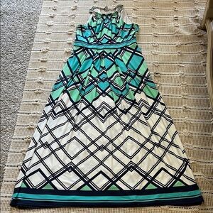 Eliza J Aqua and White Geometric Maxi Dress